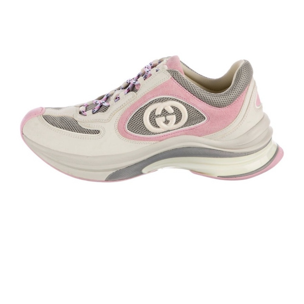 Gucci Women’s Rhyton Logo Sneaker in Pink, White & Gray